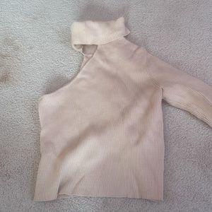 Beige One Sleeve Collar Top